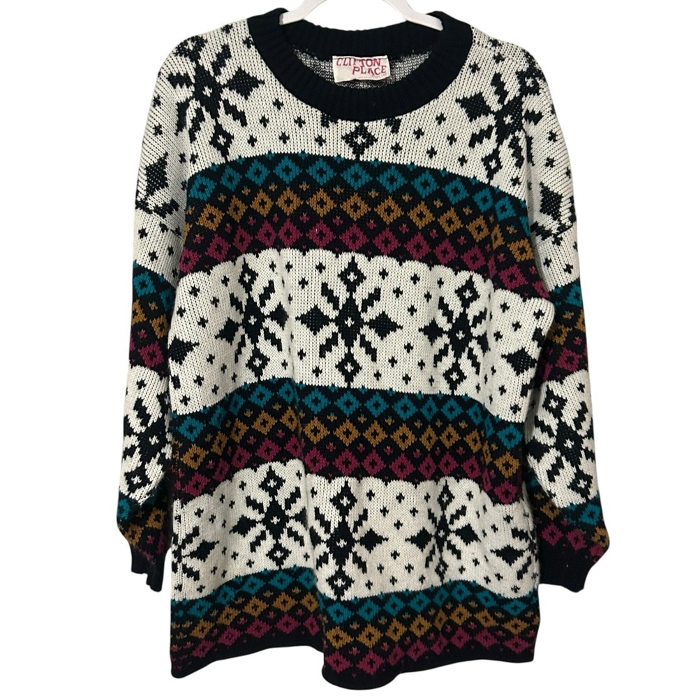 Vintage Clifton Place Sweater Multicolor Chunky Knit Pullover 90s 23” Pit to Pit